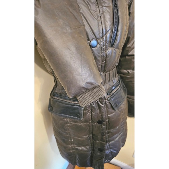 Atelier Noir Puffer Parka Coat Fur Hood Belted Women size XS Olive black leather - Picture 7 of 12